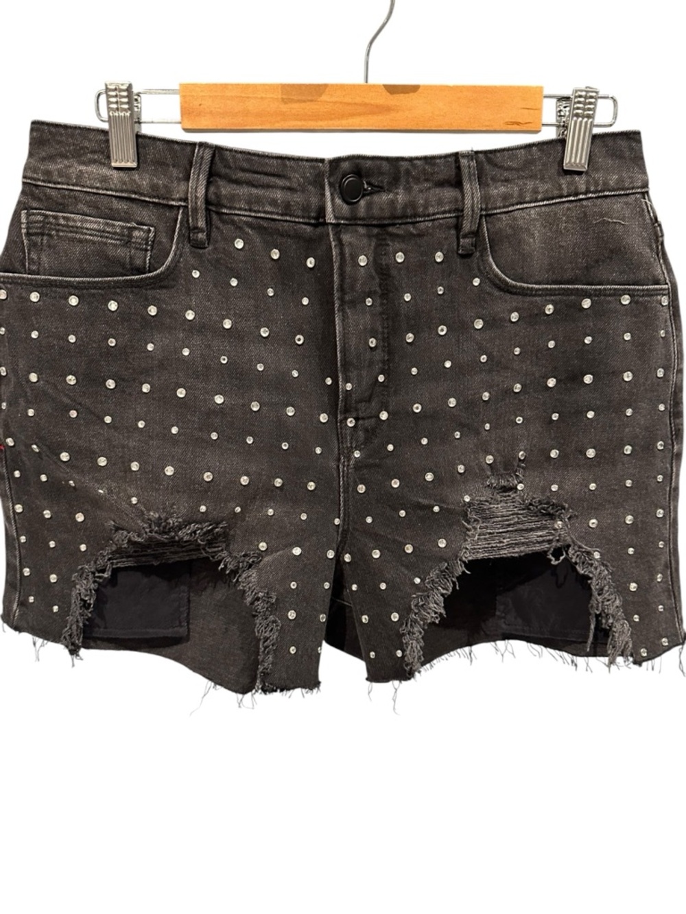Good American Bombshell Rhinestone  Fitted Shorts Black 8 / 29 New with Tags